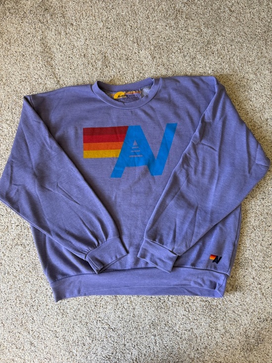 Aviator Nation Tops - Aviator Nation Lavender Crewneck with Blue & Warm Stripe Logo